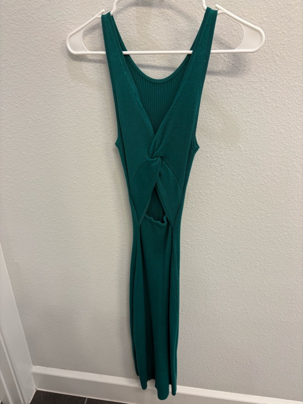 Sleeveless Twist-Front Ribbed Midi Dress in Teal